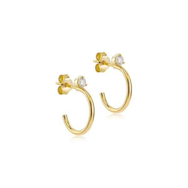 9ct Yellow Gold 18mm Half Hoop Cubic Zirconia Earrings