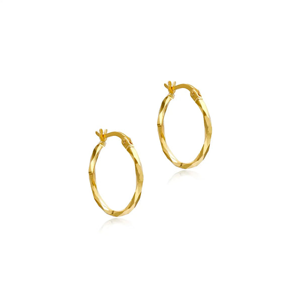 9ct Yellow Gold 20mm Diamond Cut Faceted Creole Earrings