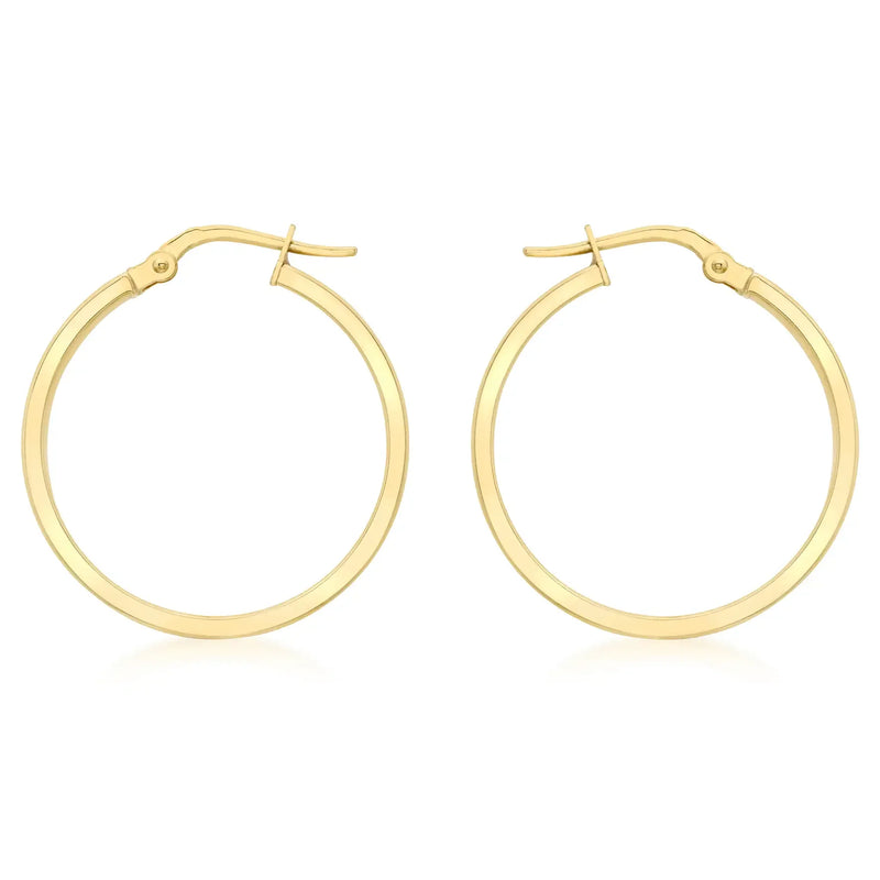 9ct Yellow Gold 20mm Rectangular Tube Hoop Creole Earrings