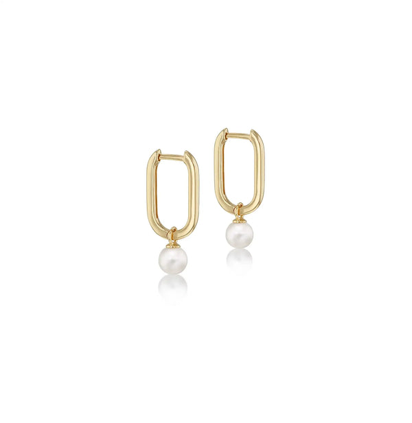9ct Yellow Gold Rect Hoop FWP Earrings