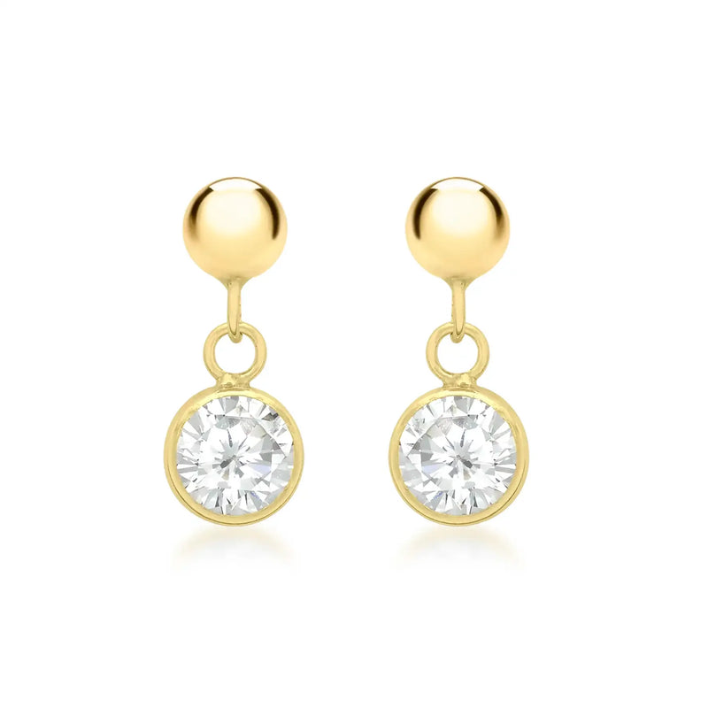 9ct Yellow Gold Cubic Zirconia and Ball Drop Earrings