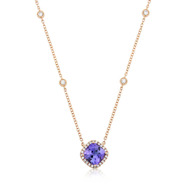 9ct Rose Gold Diamond & Tanzanite Pendant Necklace