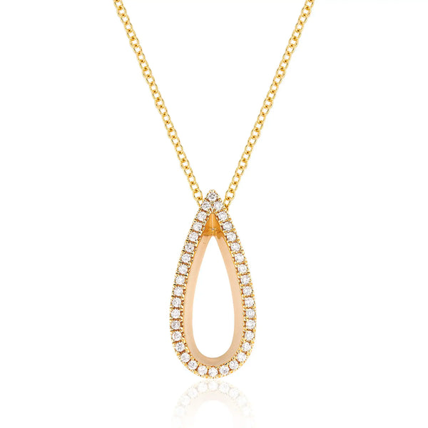 9ct Yellow Gold Diamond Teardrop Pendant Necklace