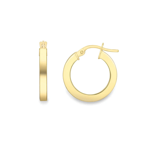9ct Yellow Gold Square Tube Round Hoop Earrings