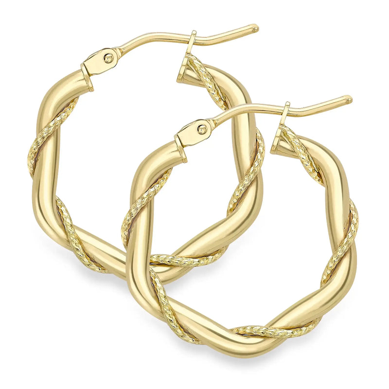 9ct Yellow Gold Twist Hoop Earrings