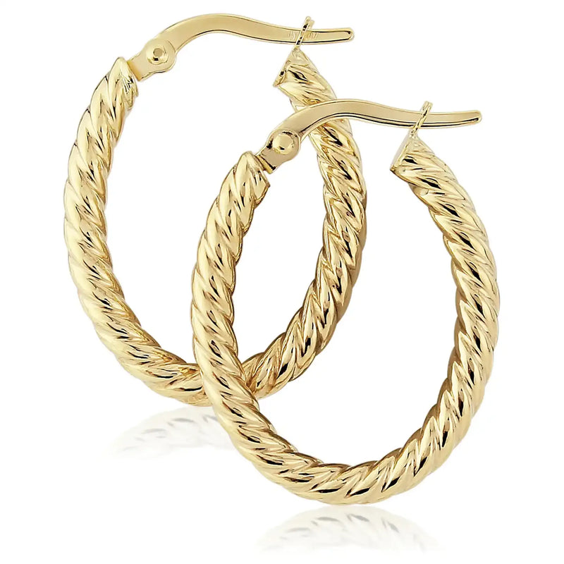 9ct Yellow Gold Oval Twisted Hoop Earrings 20mm