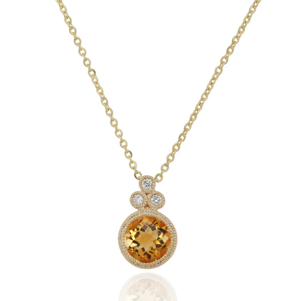 9ct Yellow Gold Diamond & Citrine Pendant Necklace