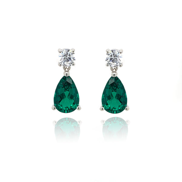 9ct White Gold Cubic Zirconia & Created Emerald Earring