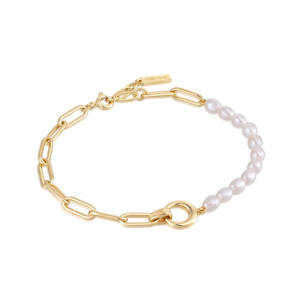 Ania Haie Shiny Gold Pearl Chunky Link Chain Bracelet 