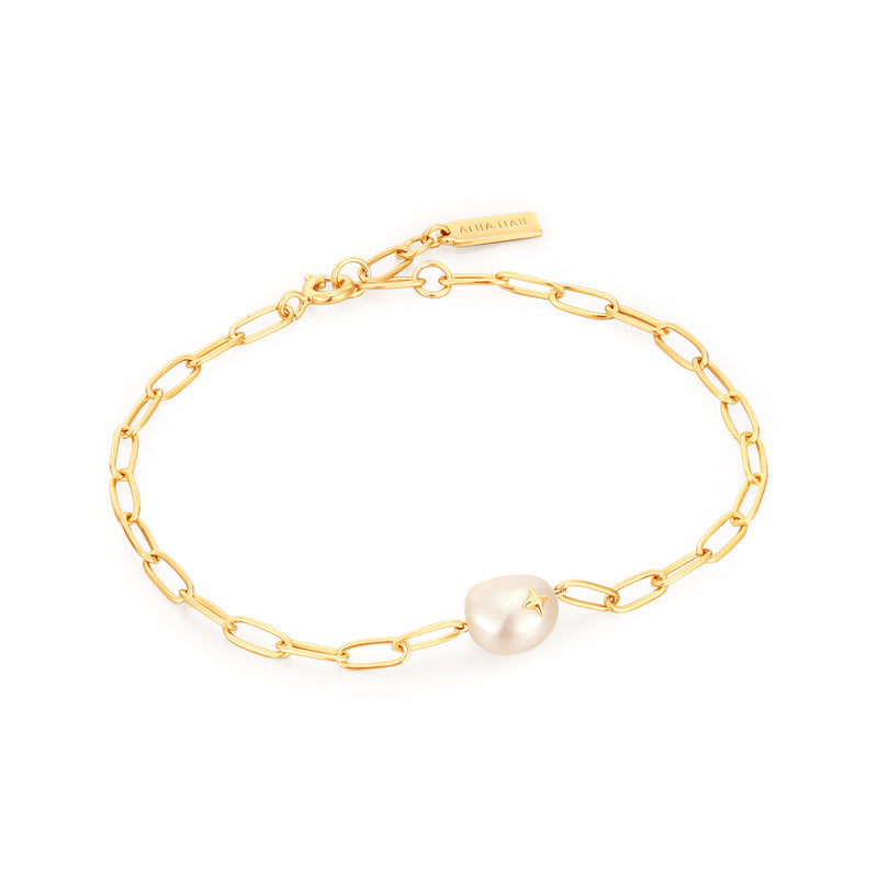 Ania Haie Shiny Gold Gold Pearl Sparkle Chunky Chain Bracelet　