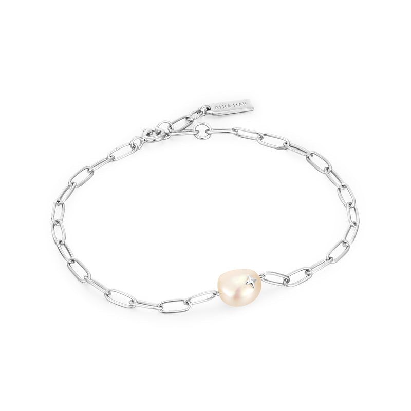 Ania Haie Rhodium Silver Pearl Sparkle Chunky Chain Bracelet　