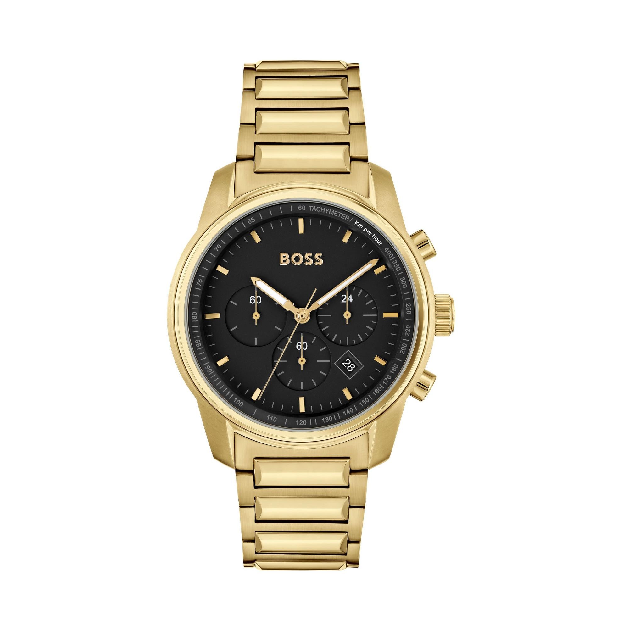 BOSS Mens Trace Chronograph Black 44 mm Watch Bracelet