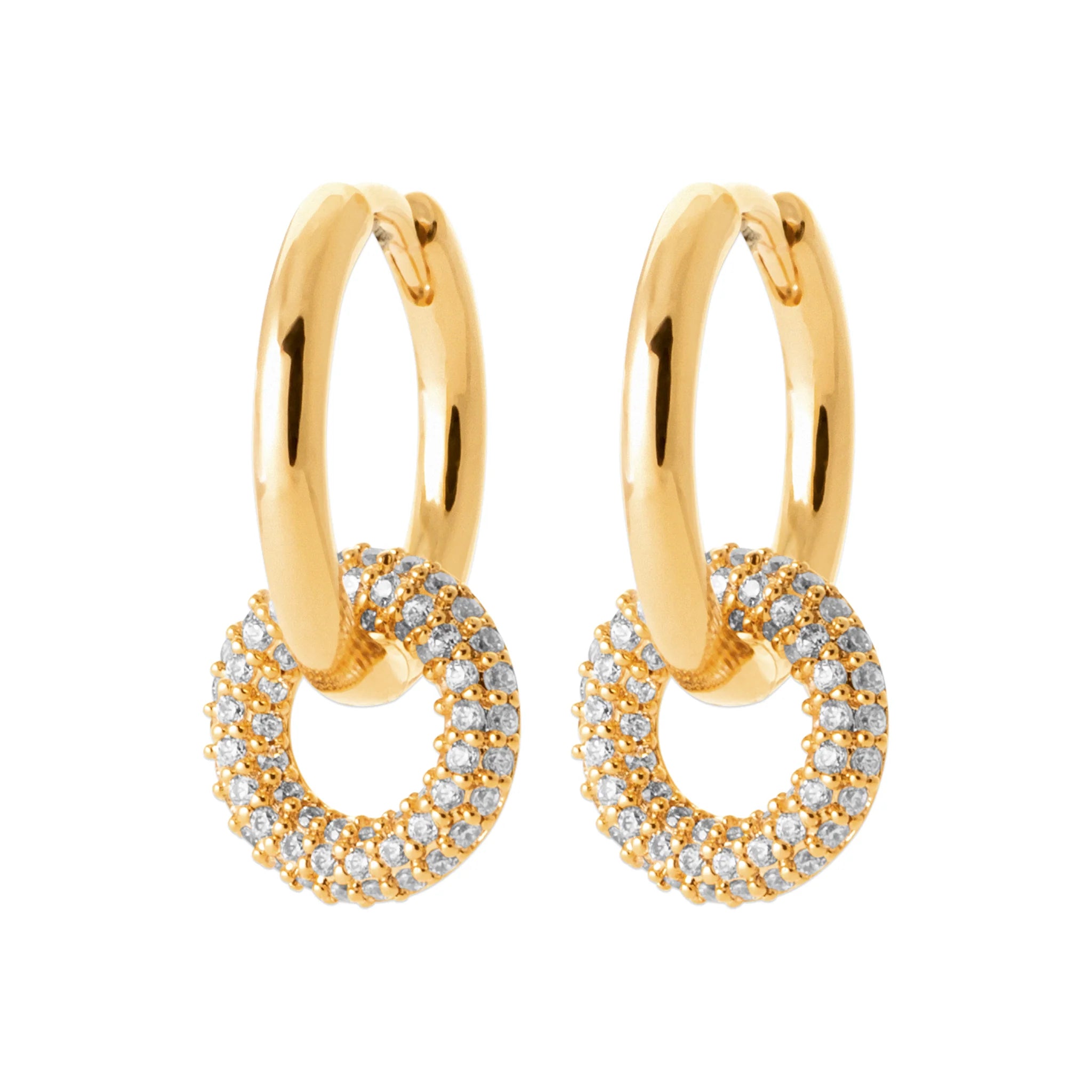 Backyard Memories - Yellow Gold Plated CZ Double Circle Hoop Earrings