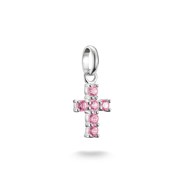 Thomas Sabo Silver Cross Charm with Pink Stones