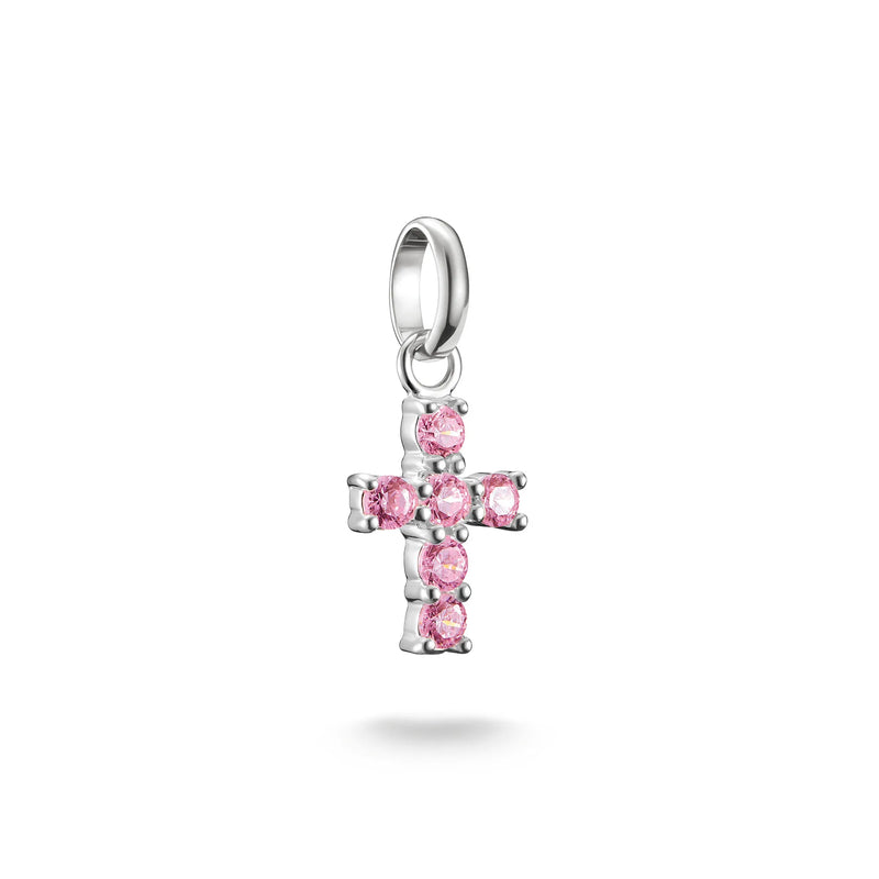 Thomas Sabo Silver Cross Charm with Pink Stones