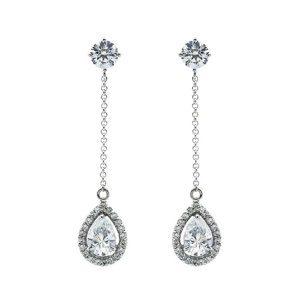 Bee Pear Borderset Drop Earrings White Gold Plated