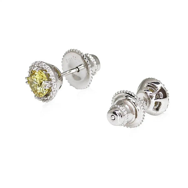 Gwyn Round Borderset Studs Yellow White Gold Plated