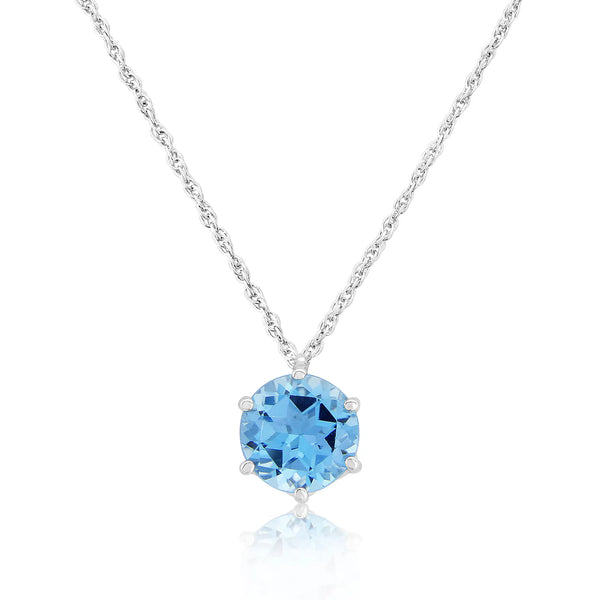 9ct White Gold Blue Topaz Star Pendant Necklace