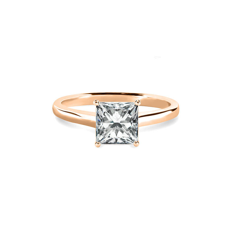 Charlotte Ring 18K Rose Gold with 0.54 carat Princess diamond NA cut K color VS2 clarity