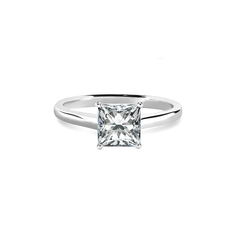 Charlotte Ring Platinum with 3.00 carat Princess diamond Very Good cut F color VS1 clarity