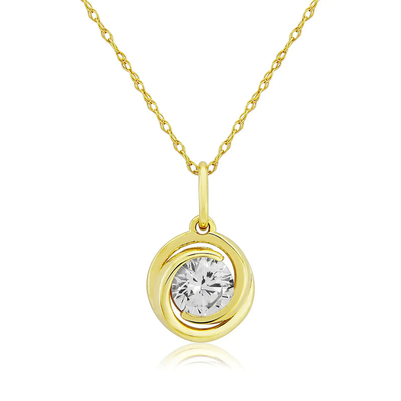 9ct Yellow Gold Cubic Zirconia Swirl Pendant Necklace