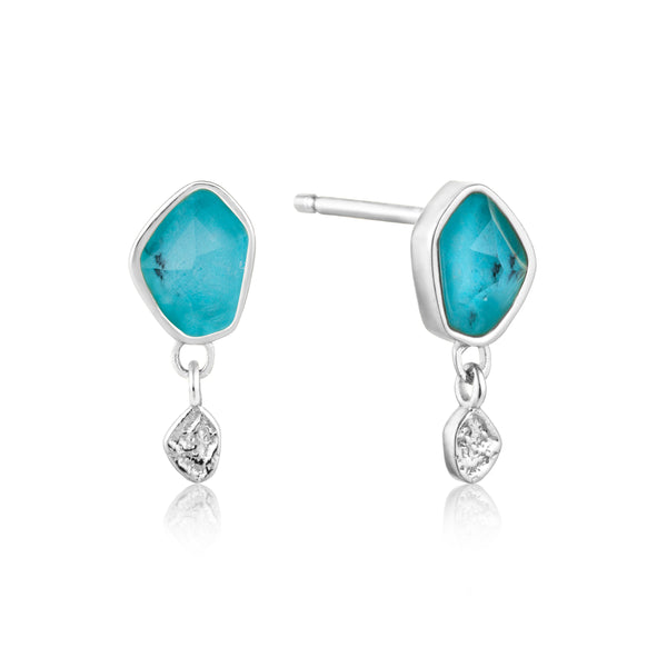 Ania Haie Rhodium Turquoise Drop Stud Earrings