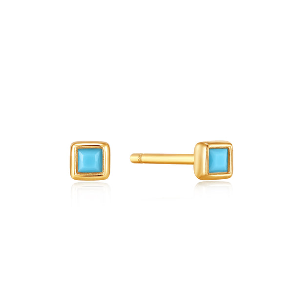 Ania Haie Shiny Gold Gold Turquoise Square Stud Earrings