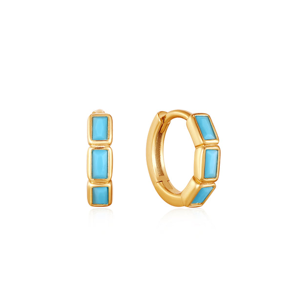 Ania Haie Shiny Gold Gold Turquoise Huggie Hoop Earrings