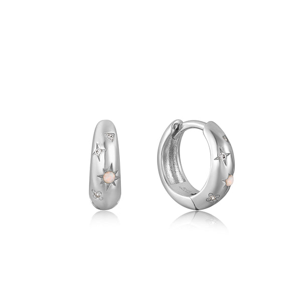 Ania Haie Rhodium Silver Starry Kyoto Opal Huggie Hoop Earrings