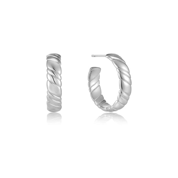 Ania Haie Rhodium Smooth Twist Hoop Stud Earrings