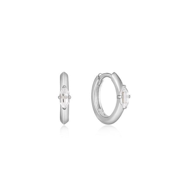 Ania Haie Rhodium Sparkle Emblem Huggie Hoop Earrings