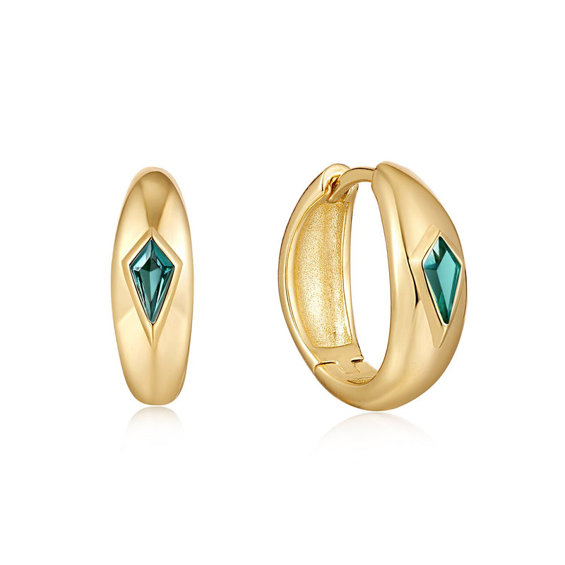 Ania Haie Shiny Gold Teal Sparkle Dome Hoop Earrings