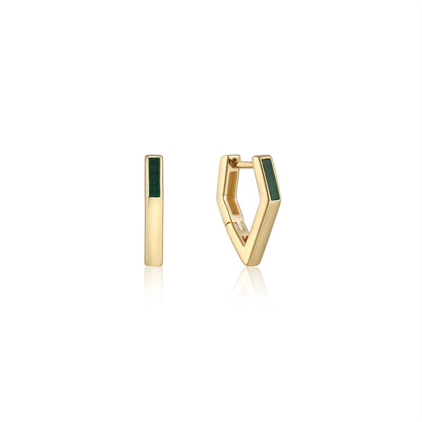 Ania Haie Shiny Gold Malachite Angular Hoop Earrings