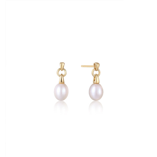 Ania Haie Shiny Gold Pearl Drop Stud Earrings