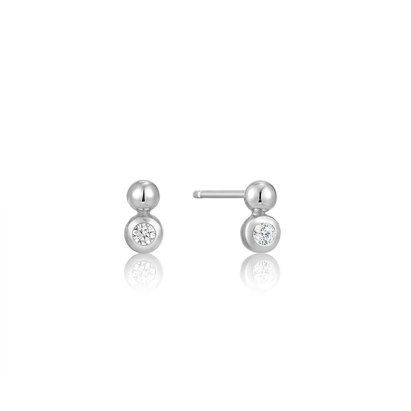 Ania Haie Rhodium Silver Orb Sparkle Stud Earrings