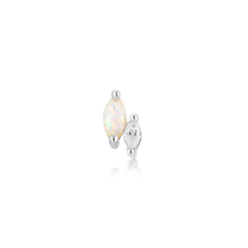 Ania Haie Rhodium Silver Kyoto Opal And Sparkle Marquise Barbell Single Earring