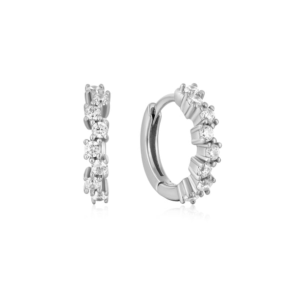 Ania Haie Rhodium Silver Sparkle Cluster Huggie Hoop Earrings