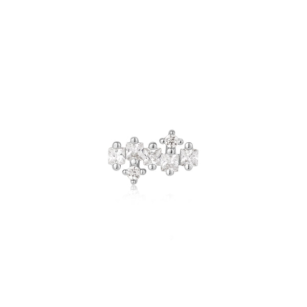 Ania Haie Rhodium Silver Sparkle Cluster Climber Barbell Single Earring