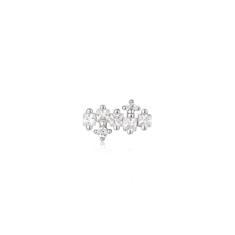 Ania Haie Rhodium Silver Sparkle Cluster Climber Barbell Single Earring