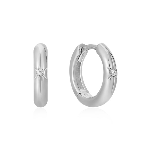 Ania Haie Rhodium Silver Star Huggie Hoop Earrings