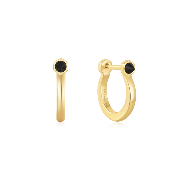 Ania Haie Shiny Gold Gold Black Agate Huggie Hoop Earrings