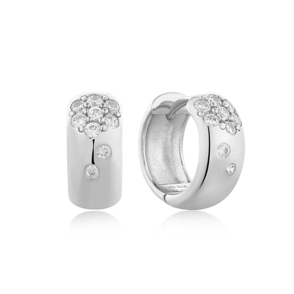 Ania Haie Rhodium Silver Sparkle Chubby Huggie Hoop Earrings