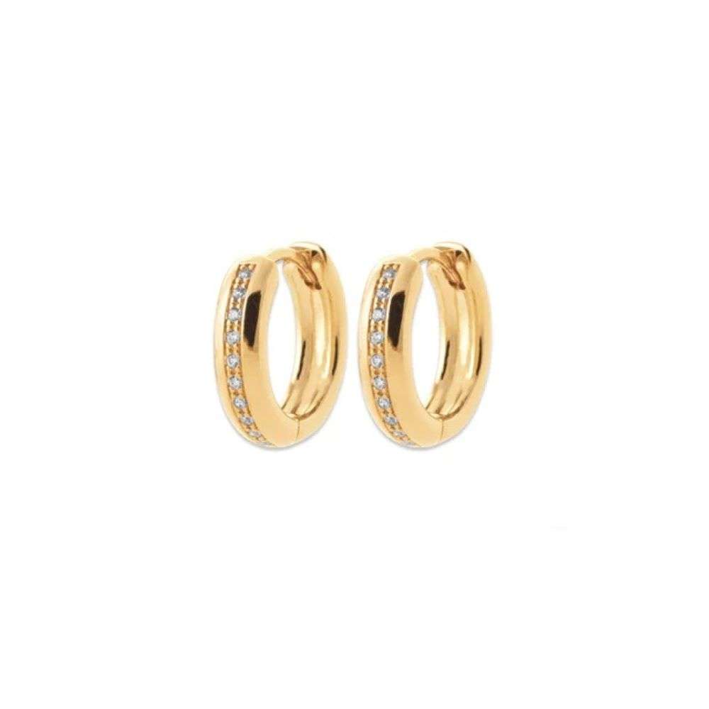Raindrops - Yellow Gold Plated Small Huggie With CZ Earrings