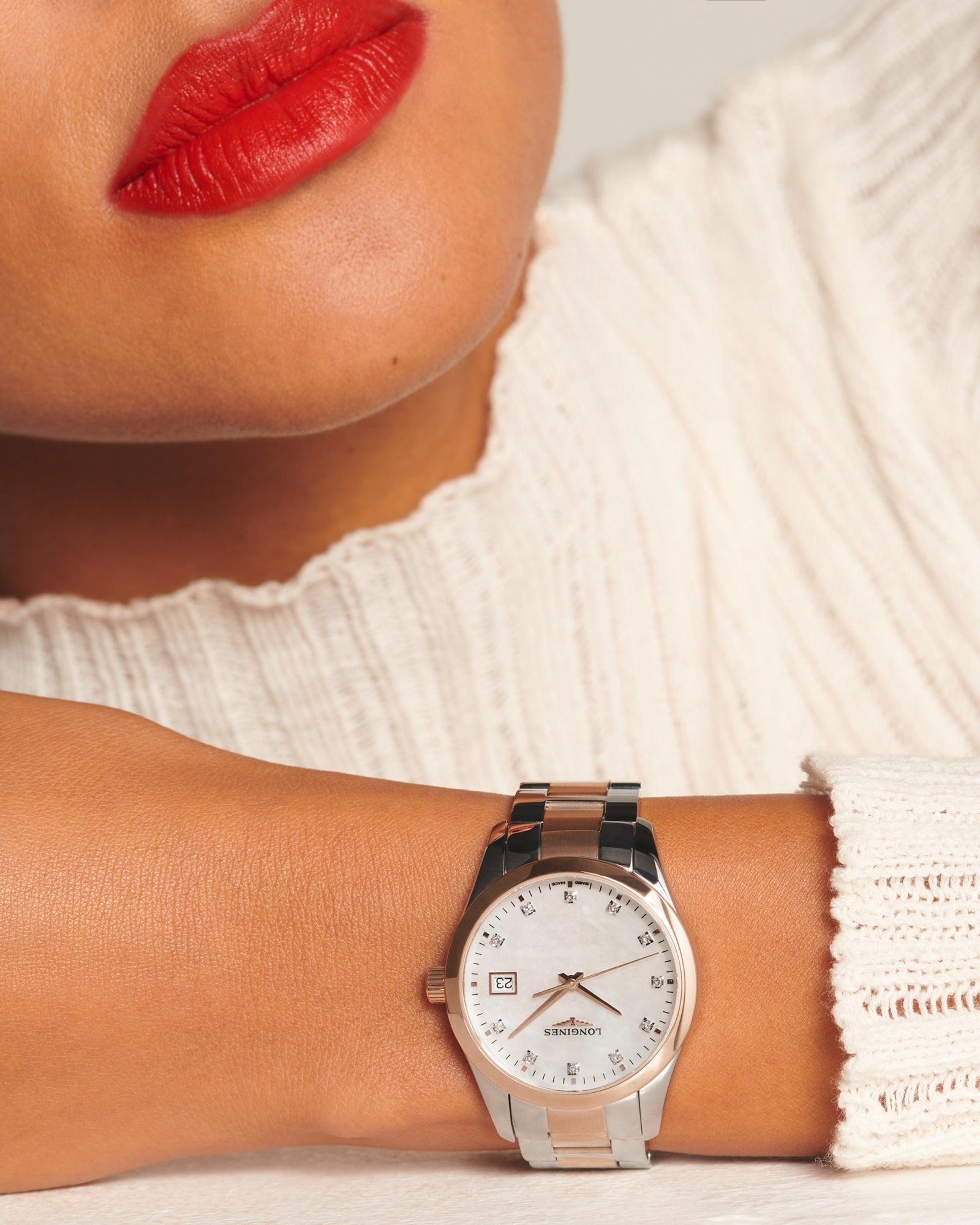 Longines Ladies Conquest Classic Quartz Watch 29.5mm Steel & Rose Gold PVD with Diamond Hour Markers