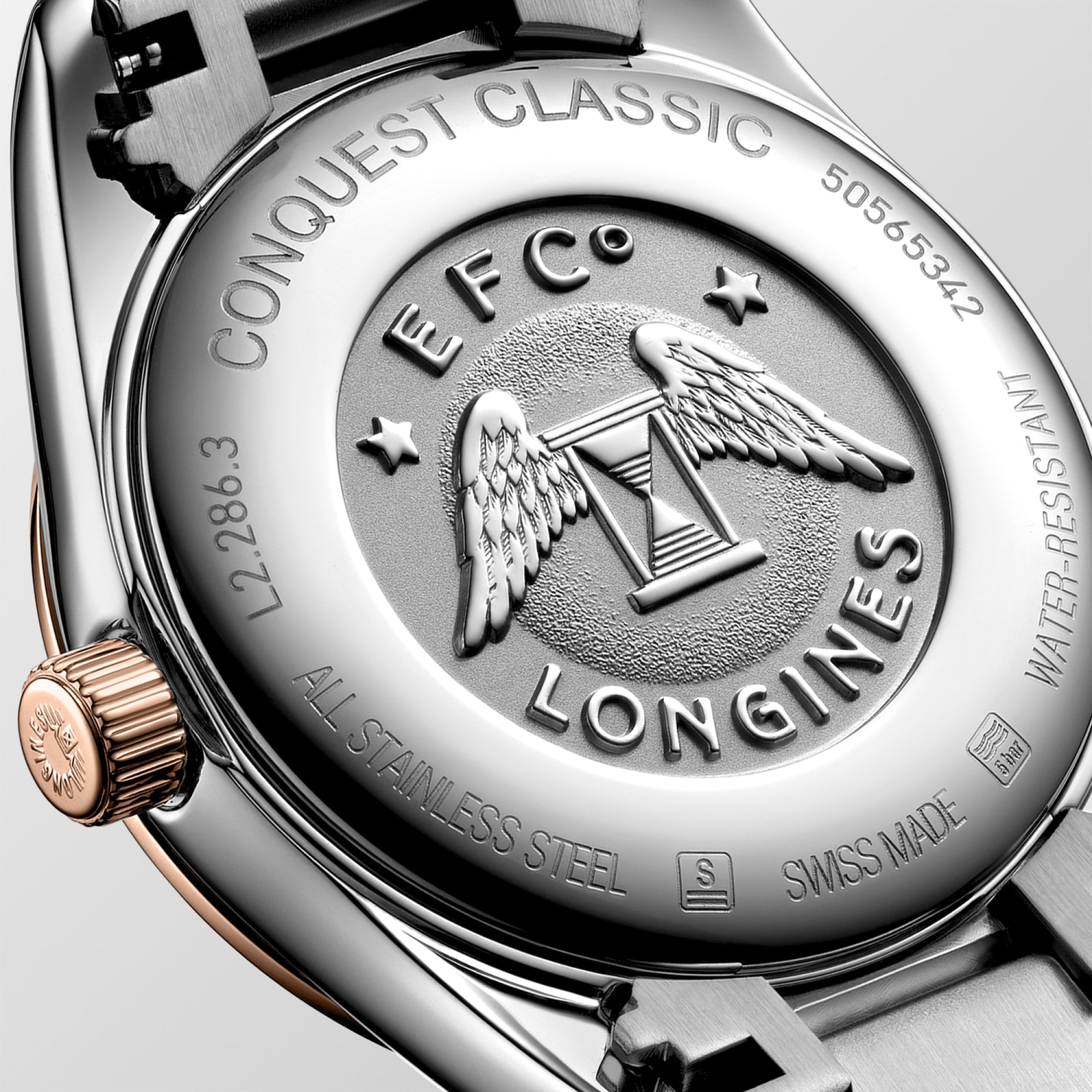Longines Ladies Conquest Classic Quartz Watch 29.5mm Steel & Rose Gold PVD with Diamond Hour Markers