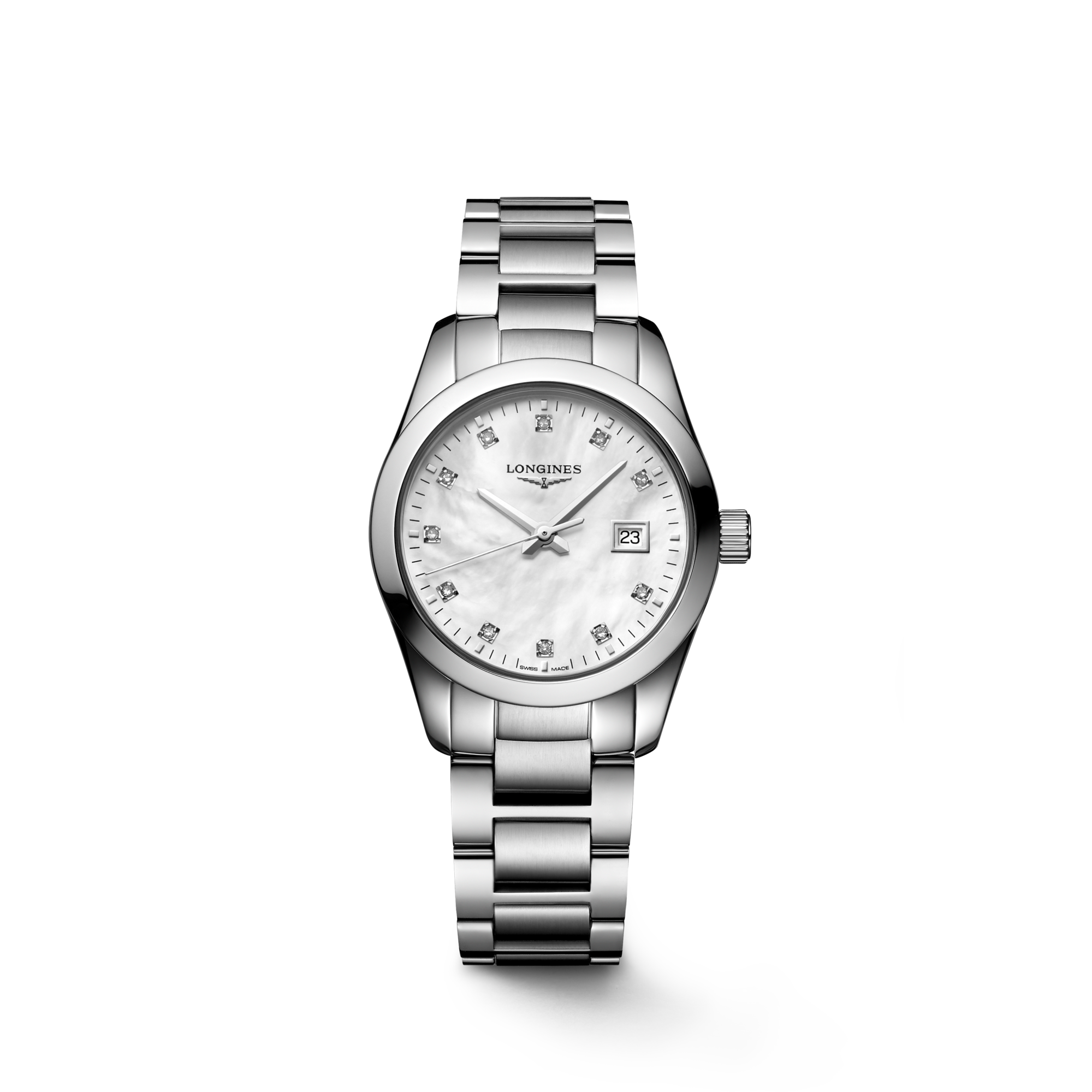 Longines Ladies Conquest Quartz Watch 29.5mm Mother of Pearl Dial with Diamond Hour Markers