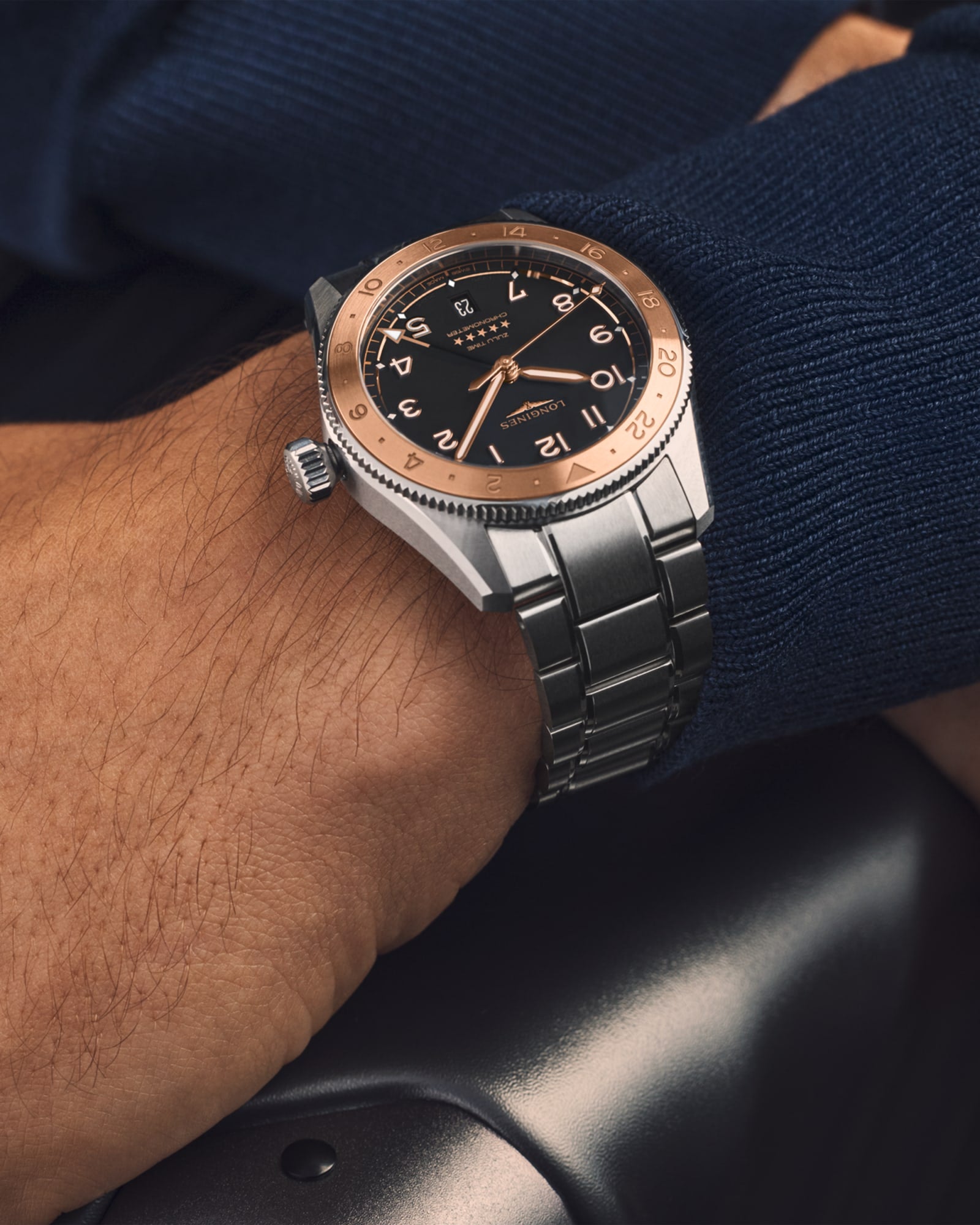 Longines Spirit Zulu Time 39mm Steel & Rose Gold