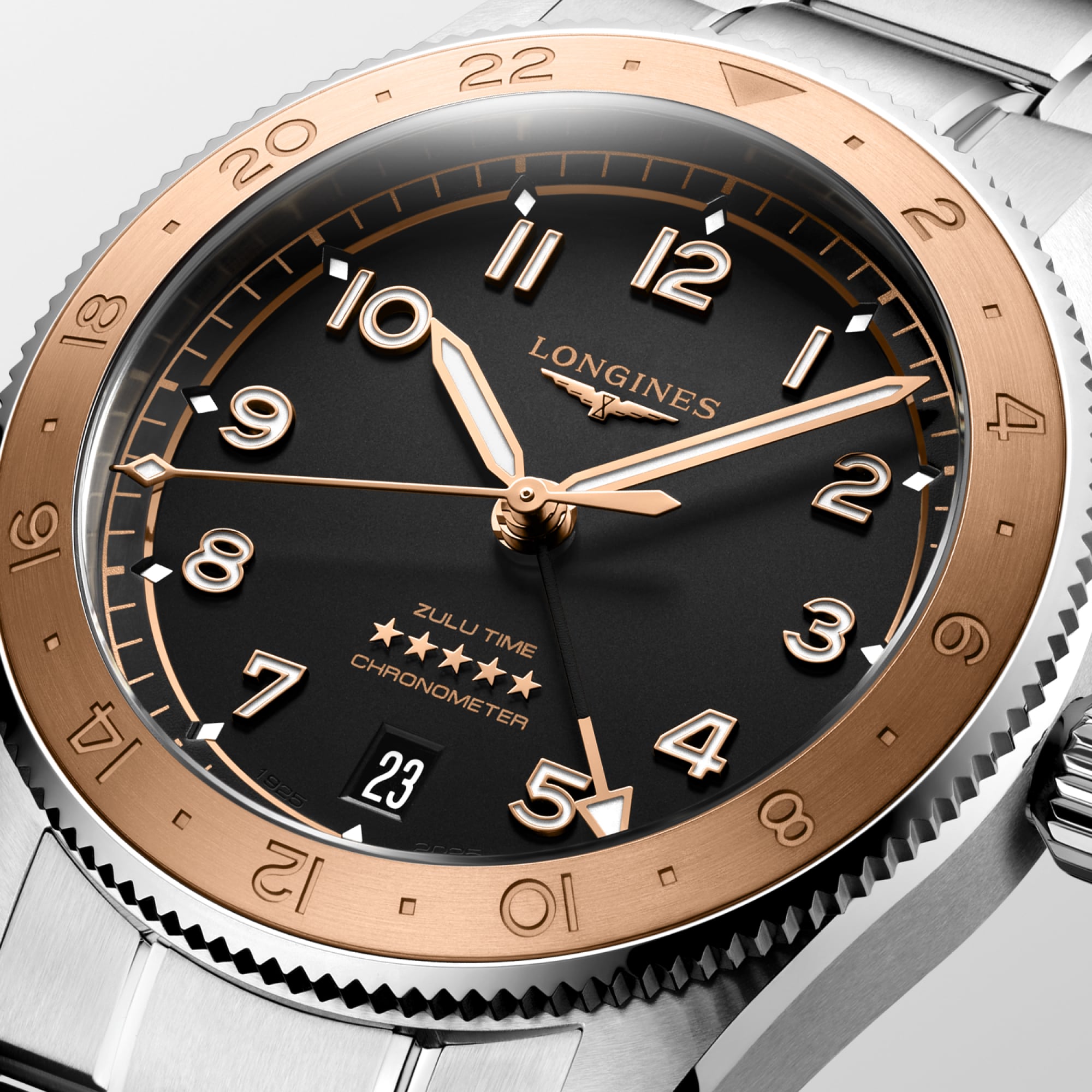 Longines Spirit Zulu Time 39mm Steel & Rose Gold