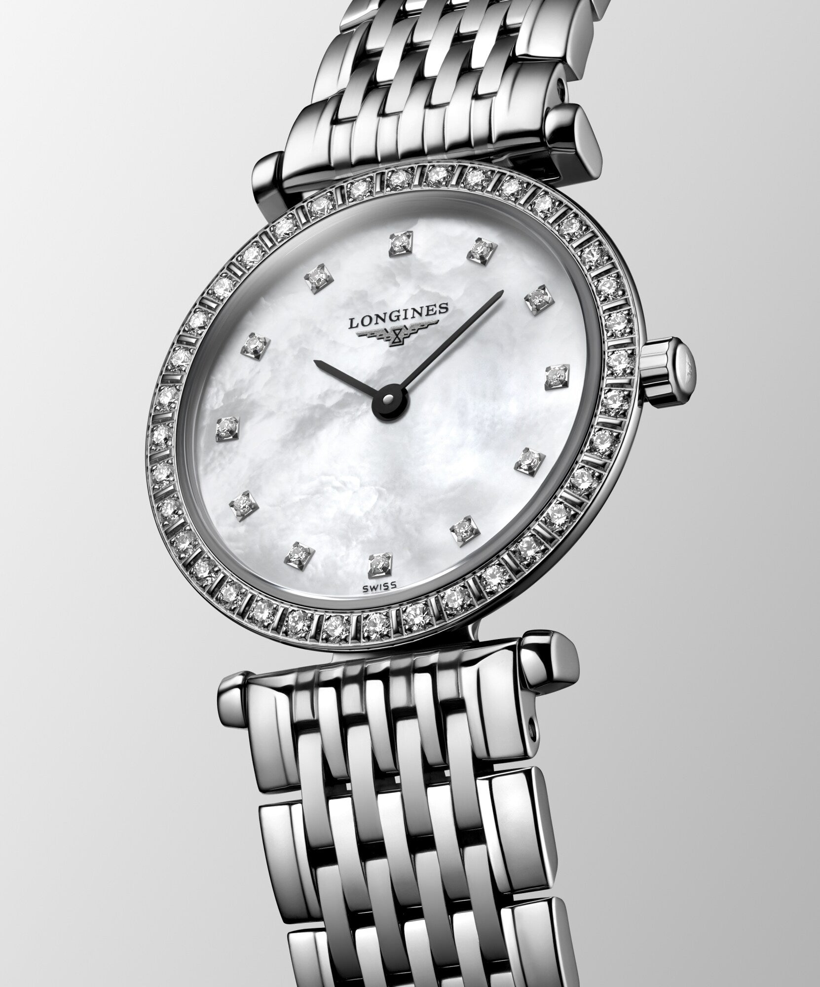 Longines Ladies La Grande Classique Quartz Watch 24mm Diamond Set Bezel Mother of Pearl Dial