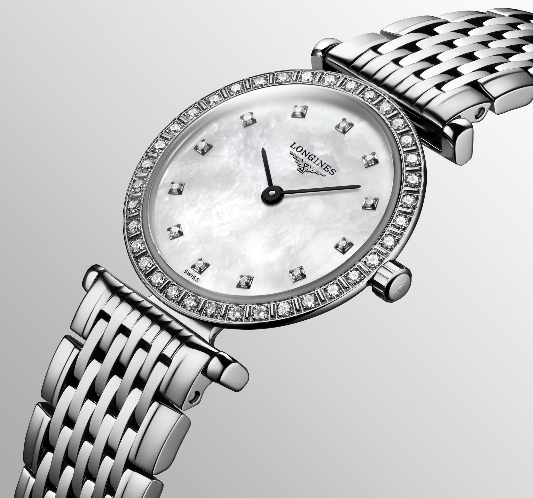 Longines Ladies La Grande Classique Quartz Watch 24mm Diamond Set Bezel Mother of Pearl Dial